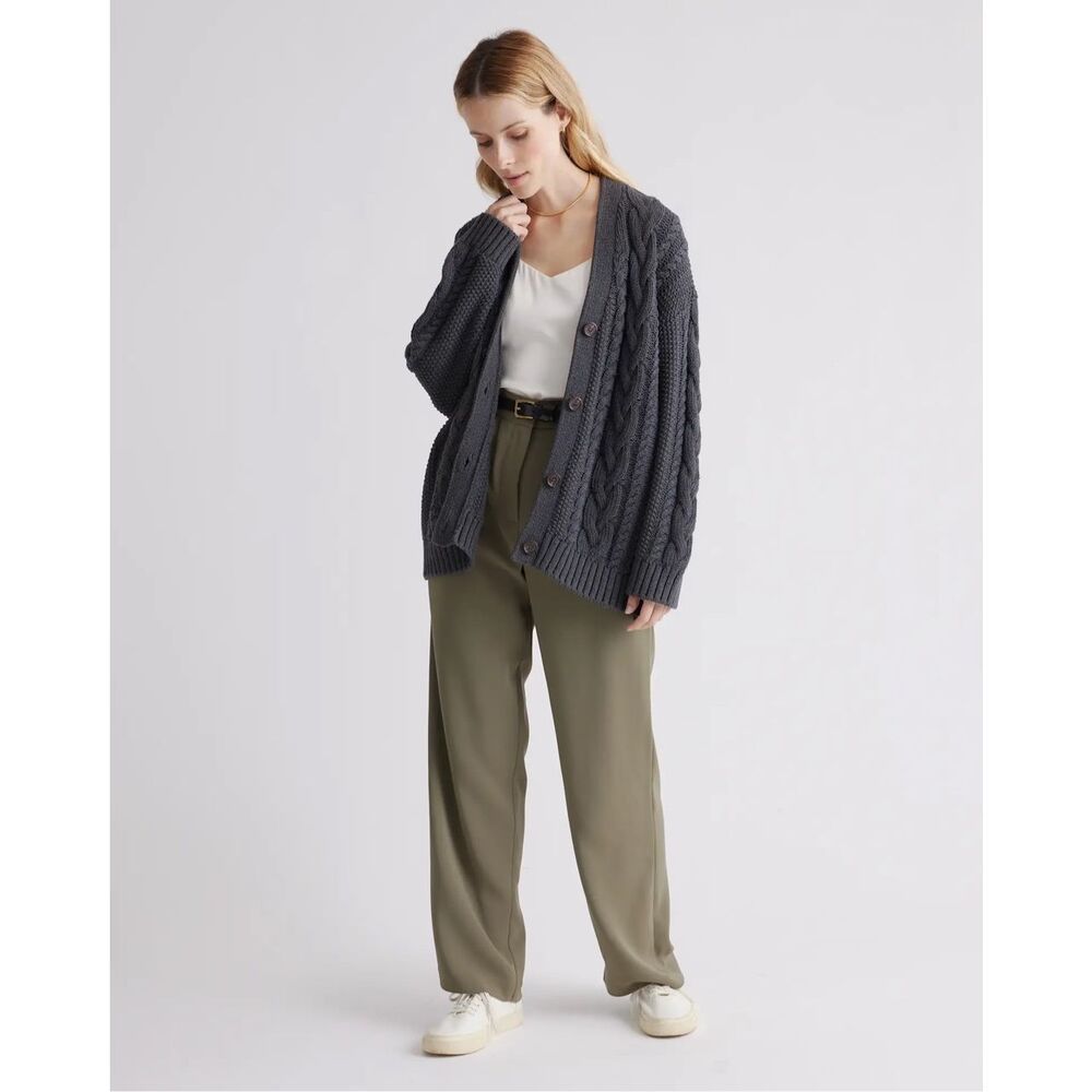 Quince XL oversized cable knit cardigan sweater charcoal grey - NWT